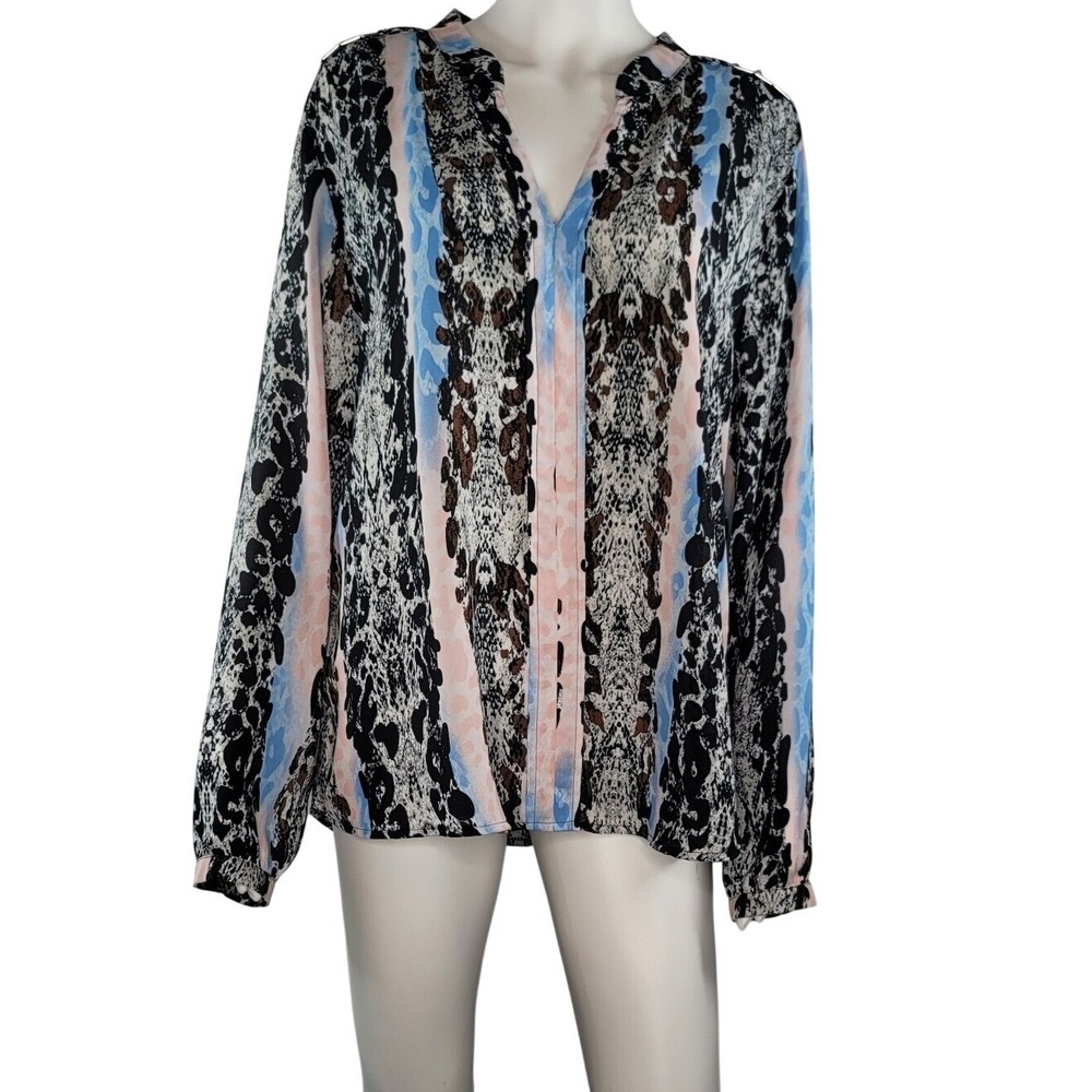 NY Collection Blue Pink Black Snake-Print V-Neck Tunic LOBlouse